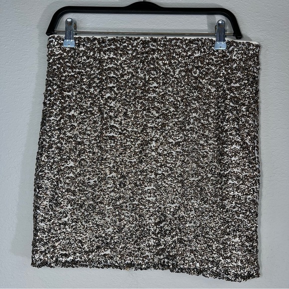 Decree Cream and Gold Sequin Cocktail Night Out Pencil Skirt - Picture 3 of 5